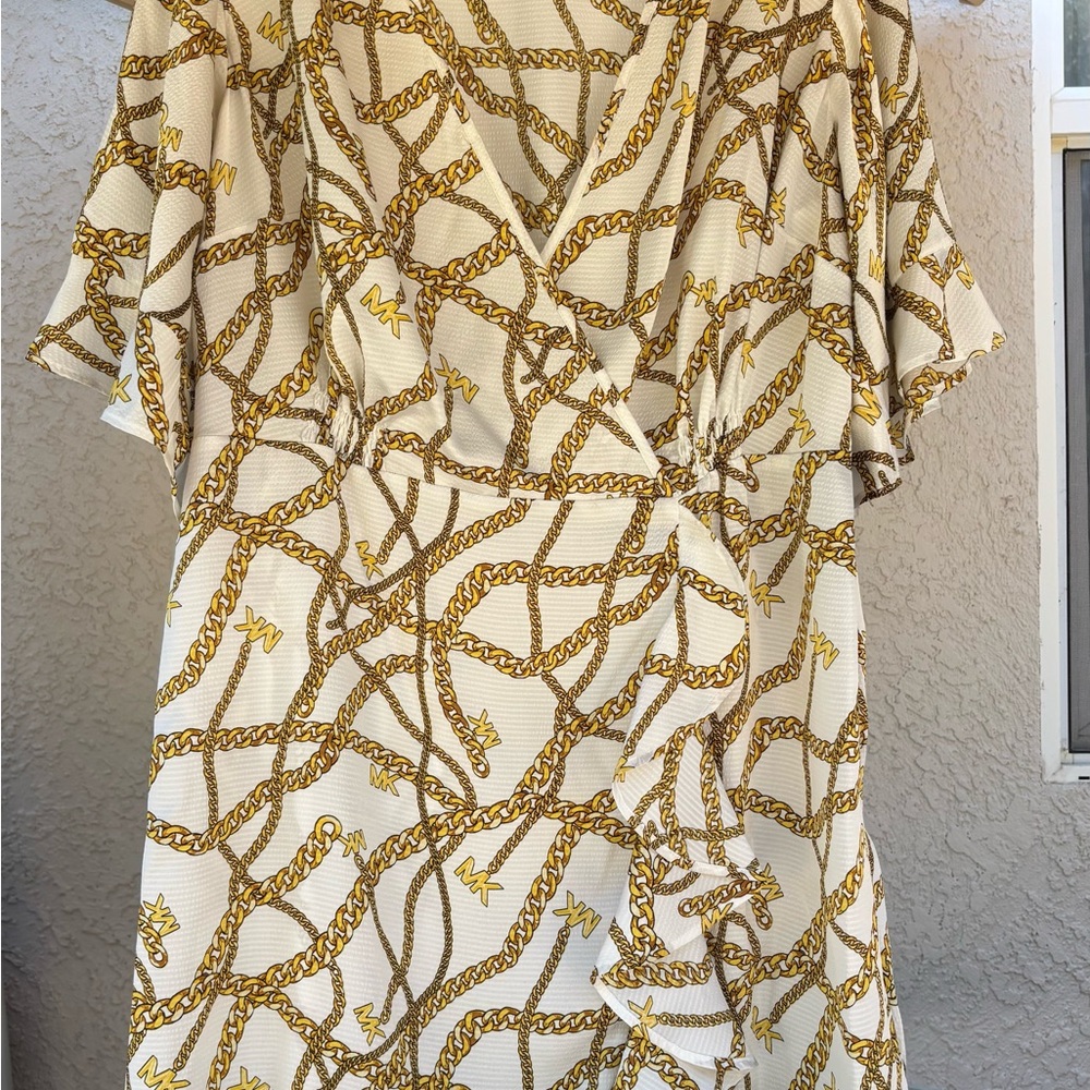 Michael Kors Cream Dress with Gold Chain Print
